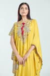 Buy_Anamika Khanna_Yellow Silk Embroidered Paisley Round Kaftan With Draped Skirt _Online_at_Aza_Fashions