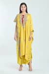 Shop_Anamika Khanna_Yellow Silk Embroidered Paisley Round Kaftan With Draped Skirt _Online_at_Aza_Fashions