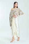 Shop_Anamika Khanna_Multi Color Embroidered Beads Straight Neck Cape And Draped Skirt Set _Online_at_Aza_Fashions