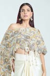 Anamika Khanna_Multi Color Embroidered Beads Straight Neck Cape And Draped Skirt Set _at_Aza_Fashions