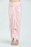 Anamika Khanna_Pink Embroidered Floral Notched Kaftan Top And Draped Skirt Set _Online_at_Aza_Fashions