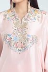 Shop_Anamika Khanna_Pink Embroidered Floral Notched Kaftan Top And Draped Skirt Set _Online_at_Aza_Fashions