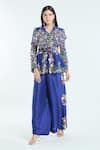 Buy_Anamika Khanna_Blue Embroidered Floral Collar Peplum Top And Palazzo Set _Online_at_Aza_Fashions