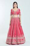 Buy_Anushree Reddy_Red Raw Silk Embroidered Floral Cutwork V Leh Nyomaa Bridal Lehenga Set _Online_at_Aza_Fashions