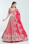 Shop_Anushree Reddy_Red Raw Silk Embroidered Floral Cutwork V Leh Nyomaa Bridal Lehenga Set _Online_at_Aza_Fashions