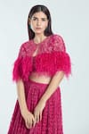 Shop_Ridhi Mehra_Fuchsia Net Embroidered Aari Blouse Scoop Lehenga Set With Feather Cape _Online_at_Aza_Fashions