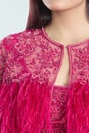 Ridhi Mehra_Fuchsia Net Embroidered Aari Blouse Scoop Lehenga Set With Feather Cape _at_Aza_Fashions