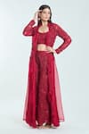 Buy_Ridhima Bhasin_Red Pure Organza Embroidered Blouse Scoop Zorah Embellished Jacket And Pant Set _Online_at_Aza_Fashions