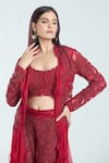 Shop_Ridhima Bhasin_Red Pure Organza Embroidered Blouse Scoop Zorah Embellished Jacket And Pant Set _Online_at_Aza_Fashions