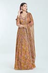 Buy_Ridhima Bhasin_Yellow Chiffon Printed Floral V Neck And Embellished Anarkali With Dupatta _Online_at_Aza_Fashions