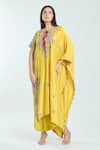 Anamika Khanna_Yellow Silk Embroidered Paisley Round Kaftan With Draped Skirt _at_Aza_Fashions