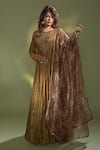 Buy_Aurul_Gold Chiniya Silk Embellished Round Neck Anarkali With Dupatta _at_Aza_Fashions