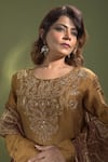 Aurul_Gold Chiniya Silk Embellished Round Neck Anarkali With Dupatta _Online_at_Aza_Fashions