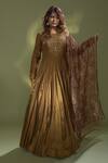 Buy_Aurul_Gold Chiniya Silk Embellished Round Neck Anarkali With Dupatta _Online_at_Aza_Fashions