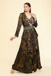 Buy_Samyukta Singhania_Black Satin Jacquard Printed Crystal Floral Veil Sharara Set With Jacket _Online_at_Aza_Fashions