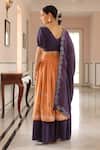 Shop_Pheeta_Orange Lehenga And Blouse Cotton Hand Painted V Neck Amber Set _at_Aza_Fashions