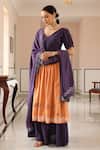 Buy_Pheeta_Orange Lehenga And Blouse Cotton Hand Painted V Neck Amber Set _Online_at_Aza_Fashions