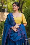 Pheeta_Yellow Lehenga And Blouse Cotton Hand Painted Beach Day Motifs Kiran Set _at_Aza_Fashions