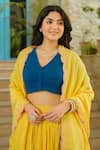 Shop_Pheeta_Yellow Lehenga And Blouse Cotton Hand Painted Peacock Feather V Neck Set 