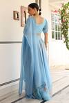 Shop_Pheeta_Blue Blouse Muslin Digital Print Floral Leaf Neck Megh Lehenga Set _at_Aza_Fashions