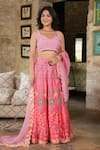 Shop_Pheeta_Pink Blouse Muslin Digital Print Floral Sweetheart Nihar Lehenga Set _at_Aza_Fashions