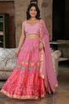 Pheeta_Pink Blouse Muslin Digital Print Floral Sweetheart Nihar Lehenga Set _Online_at_Aza_Fashions