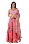 Shop_Pheeta_Pink Blouse Muslin Digital Print Floral Sweetheart Nihar Lehenga Set 