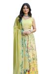 Pheeta_Yellow Blouse Muslin Digital Print Floral Leaf Neck Gul Vine Lehenga Set _Online_at_Aza_Fashions