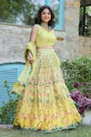 Shop_Pheeta_Yellow Blouse Muslin Digital Print Floral Leaf Neck Gul Vine Lehenga Set _Online_at_Aza_Fashions