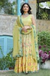 Pheeta_Yellow Blouse Muslin Digital Print Floral Leaf Neck Gul Vine Lehenga Set _at_Aza_Fashions