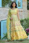 Buy_Pheeta_Yellow Blouse Muslin Digital Print Floral Leaf Neck Gul Vine Lehenga Set 