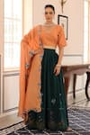 Buy_Pheeta_Green Lehenga And Blouse Cotton Hand Painted Bow-arrow V Neck Tam Set _at_Aza_Fashions