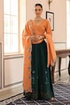 Buy_Pheeta_Green Lehenga And Blouse Cotton Hand Painted Bow-arrow V Neck Tam Set _Online_at_Aza_Fashions