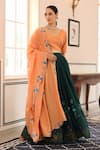 Pheeta_Green Lehenga And Blouse Cotton Hand Painted Bow-arrow V Neck Tam Set _Online