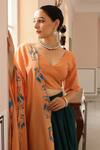 Buy_Pheeta_Green Lehenga And Blouse Cotton Hand Painted Bow-arrow V Neck Tam Set _Online