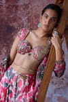 Mahima Mahajan_Pink Georgette Embroidered Mirror Sweetheart Askshi Floral Print Palazzo Set _Online_at_Aza_Fashions