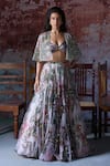 Buy_Mahima Mahajan_Pink Organza Embroidered Sequin Plunge Aarushi Lehenga Cape Set _at_Aza_Fashions