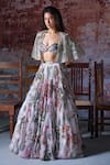 Buy_Mahima Mahajan_Pink Organza Embroidered Sequin Plunge Aarushi Lehenga Cape Set _Online_at_Aza_Fashions