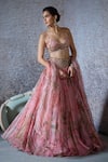 Buy_Mahima Mahajan_Pink Organza Embroidered Mirror Plunge-v Arya Lehenga Set _Online_at_Aza_Fashions