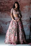 Buy_Mahima Mahajan_Pink Organza Embroidered Mirror Sweetheart Ashvi Floral Print And Lehenga Set _at_Aza_Fashions