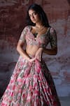 Buy_Mahima Mahajan_Pink Organza Embroidered Mirror Sweetheart Ashvi Floral Print And Lehenga Set 