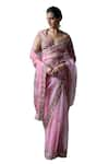 Mahima Mahajan_Pink Organza Embroidered Mirror Sweetheart Benu Pre-draped Saree Set _Online_at_Aza_Fashions