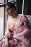 Shop_Mahima Mahajan_Pink Organza Embroidered Mirror Sweetheart Benu Pre-draped Saree Set _Online_at_Aza_Fashions