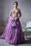 Buy_Mahima Mahajan_Purple Organza Embroidered Mirror Plunge Bhavna Floral Print Lehenga Set _at_Aza_Fashions