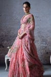 Buy_Mahima Mahajan_Pink Organza Embroidered Mirror Plunge-v Dua Floral Print Gathered Lehenga Set _Online_at_Aza_Fashions