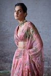 Shop_Mahima Mahajan_Pink Organza Embroidered Mirror Plunge-v Dua Floral Print Gathered Lehenga Set _Online_at_Aza_Fashions