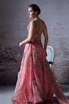 Buy_Mahima Mahajan_Pink Organza Embroidered Mirror Plunge-v Dua Floral Print Gathered Lehenga Set 