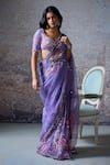 Buy_Mahima Mahajan_Purple Organza Embroidered Mirror Leaf Janvi Floral Pre-draped Saree Set _at_Aza_Fashions