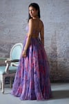 Shop_Mahima Mahajan_Purple Organza Print Floral Plunging V Neck Lisa Embroidered Yoke Gown _at_Aza_Fashions