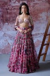 Buy_Mahima Mahajan_Pink Organza Print Floral Sweetheart Neck Misha Bloom Lehenga Set _at_Aza_Fashions